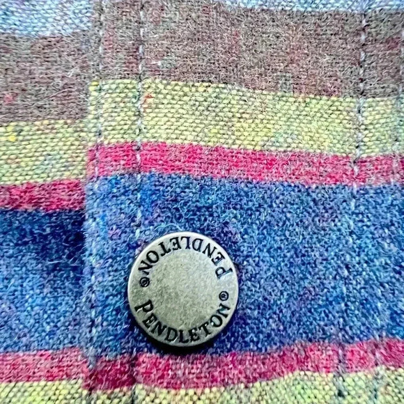 Men’s Pendleton Full Zip Botton Snap Striped Blanket Jacket Green/Brown Size M - Picture 10 of 15